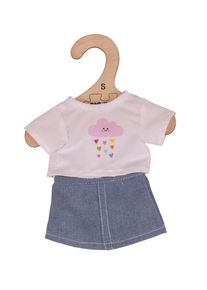 Bigjigs Toys Bílé tričko s riflovou sukní pro panenku 28cm