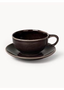 Broste Copenhagen Ručně vyrobený šálek s podšálkem Nordic Coal Černá Hlína Ø 11 cm, V 5 cm, 250 ml