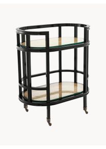Eichholtz Ručně vyrobený barový vozík z mahagonového dřeva a ratanu Bahamas Černá Š 71 cm, V 82 cm