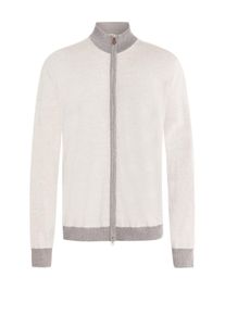 Stenströms Velké Velikosti - Stenströms - Měkký pletený kardigan z merino vlny se zipem a kontrastními lemy - 4XL - Béžová