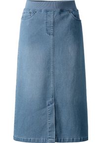 Damske Dž&iacute;nov&aacute; sukně navl&eacute;kac&iacute;ho střihu bělen&aacute; modr&aacute; ,velikost 20
