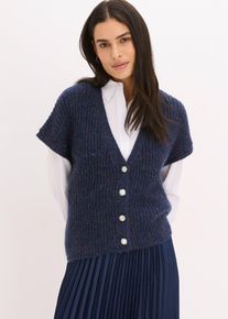 Pleten&aacute; vesta s ozdobn&yacute;mi knofl&iacute;ky a pod&iacute;lem vlny | Modr&aacute; | Vel. 56/58 (3XL) | bonprix