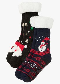 Ponožky na doma s medvídkovým flísem (2 ks v balení) | Modrá | Vel. 39-42 | bonprix