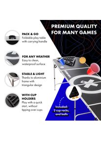BeerCup Baseliner, souprava se stolem na beer pong, audio, držadla, drž&aacute;k na m&iacute;čky, 6 m&iacute;čků
