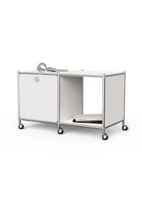 Tchibo - Kovový odkládací stolek »Cn3« s 1 výklopnými dvířky a kolečky - barva: bílá