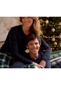 Tchibo - Pyžamo s flanelovými kalhotami - pro muže - vel. S 44/46 - barva: modrá/kostkovaný