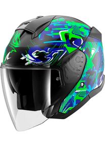 SHARK Skwal Jet Pranz, open face helmet , color: Matt Black/Green/Blue , size: XL