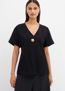 Pohodln&aacute; vesta z materi&aacute;lu Punto di Roma s ozdobn&yacute;m knofl&iacute;kem | Čern&aacute; | Vel. 52/54 (XXL) | visk&oacute;za| bonprix