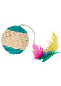 KERBL Pet Sisal Spielball mit Feder und Rassel, 6cm, farblich sortiert