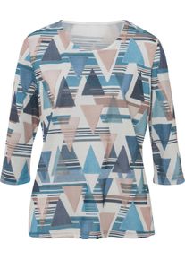 Damske Tričko s 3/4 ruk&aacute;vem a grafick&yacute;m vzorem tmavěmodr&aacute;-ecru-potisk ,velikost 38
