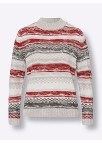 Damske Svetr se stojáčkem s kombinací pletených vzorů světlešedá-červená-vzor ,velikost 44