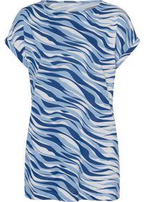 Damske Dlouhé tričko ecru-nebesky modrá-potisk ,velikost 56