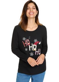 Damske Tričko s dlouh&yacute;m ruk&aacute;vem s v&aacute;nočn&iacute;m potiskem čern&aacute;-b&iacute;l&aacute; ,velikost 56