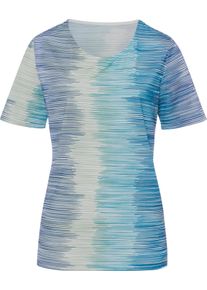Damske Tričko s krátkým rukávem a odstupňováním barev tyrkysová-královská modrá-potisk ,velikost 56