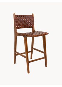 House Nordic Opletená barová židle z teakového dřeva Perugia Hnědá, Tmavé dřevo Dřevo, Kůže, Masivní dřevo Š 46 cm, H 46 cm