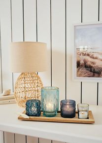 Podnos se čtyřmi sklíčky na svíčky | Modrá | Vel. 17x38 cm | bonprix