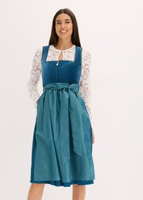 Kroj ve stylu dirndl se sametem v d&eacute;lce midi (2d&iacute;ln&aacute; souprava) | Modr&aacute; | Vel. 52 | samet| bonprix