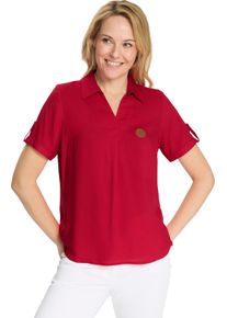 Damske Halenka s kr&aacute;tk&yacute;m ruk&aacute;vem a aplikac&iacute; z imitace kůže červen&aacute; ,velikost 56