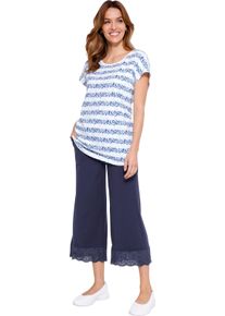 Damske Kalhoty pro voln&yacute; čas s bordurou s děrovanou v&yacute;&scaron;ivkou n&aacute;mořnick&aacute; modr&aacute; ,velikost 54