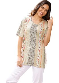 Damske Dlouh&eacute; tričko s polodlouh&yacute;mi ruk&aacute;vy ecru-pap&aacute;ja-potisk ,velikost 46