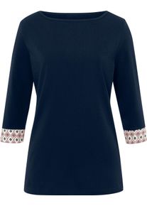 Damske Tričko s 3/4 ruk&aacute;vem a lodičkov&yacute;m v&yacute;střihem tmavěmodr&aacute; ,velikost 50