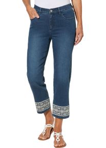 Damske 7/8 dž&iacute;ny s v&yacute;&scaron;ivkou na doln&iacute;m lemu sepran&aacute; modr&aacute; stone ,velikost 38