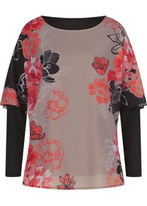 Damske Žoržetová halenka ve střihu kimona černá-humrová-potisk ,velikost 56