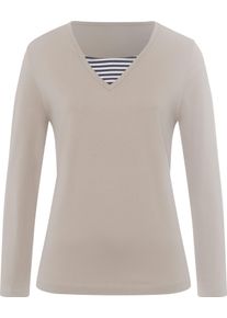 Damske Tričko 2 v 1 s dlouhým rukávem a proužkovanými záplatami na loktech sezamová ,velikost 54