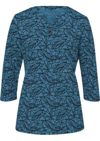 Damske Tričko s 3/4 ruk&aacute;vem a květinov&yacute;m vzorem topasov&aacute;-čern&aacute;-potisk ,velikost 38