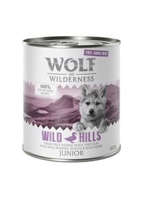 12x800g Wolf of Wilderness "Free-Range Meat" Junior - Junior Wild Hills - kachní a telecí
