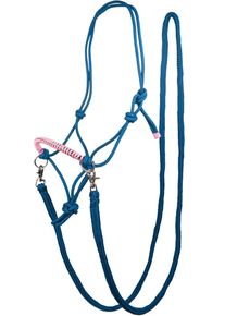 HKM Strass Knotenhalfter mit Zügeln, azur/rosa, Pony