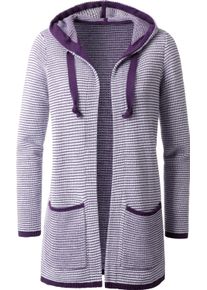 Damske Pletený kabátek s kapucí prodlouženého střihu švestková-proužek ,velikost 42