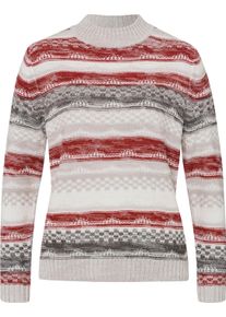 Damske Svetr se stojáčkem s kombinací pletených vzorů světlešedá-červená-vzor ,velikost 44