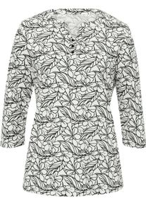 Damske Tričko s 3/4 ruk&aacute;vem a květinov&yacute;m vzorem ecru-čern&aacute;-potisk ,velikost 48