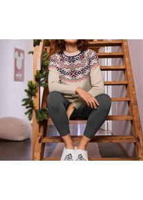 Tchibo - Pleten&yacute; svetr s norsk&yacute;m vzorem - pro ženy - vel. L 44/46 - barva: b&eacute;žov&aacute;/žak&aacute;r