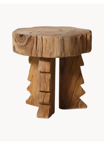 HKliving Ručně vyrobená stolička z teakového dřeva Carved Hnědá Dřevo, Masivní dřevo Ø 40 cm, V 40 cm