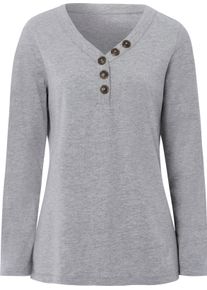 Damske Tričko s dlouhým rukávem a falešnou knoflíkovou lištou šedá-melír ,velikost 50