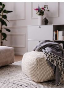 benuta Pure Ruční vlněný puf Beads Krémová 55x55x30 cm Uni