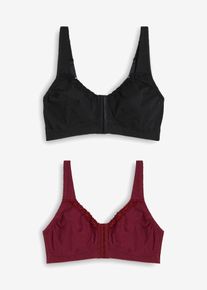 Podprsenka ze zap&iacute;n&aacute;n&iacute;m vpředu bez kostic a s bavlnou (2 ks v balen&iacute;) | Čern&aacute; | Vel. 90B | bonprix
