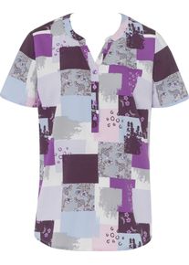 Damske Halenka s krátkým rukávem a patchworkovým vzhledem šeříková-lila-potisk ,velikost 38