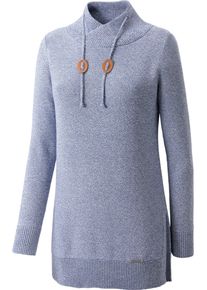 Damske Dlouh&yacute; svetr s dlouh&yacute;mi bočn&iacute;mi rozparky dž&iacute;nov&aacute; modr&aacute;-ecru-mel&iacute;r ,velikost 40