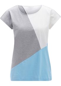Damske Tričko s krátkým rukávem se širokými pruhy aqua-šedá-melír ,velikost 38