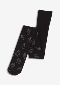 Punčochov&eacute; kalhoty s třpytiv&yacute;m v&aacute;nočn&iacute;m potiskem | Čern&aacute; | Vel. 40/42 (M) | bonprix