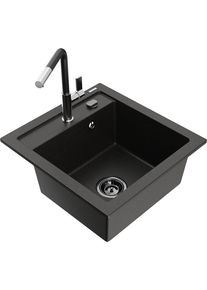 MEXEN/S Vito granitový dřez 1-miska včetně baterie Flora, černá/zlatá metalik 503-75-670401-07-B