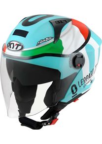 KYT D-City Colorful Leopard Replica Tricolore, open face helmet , color: Turquoise/White/Red/Green , size: L