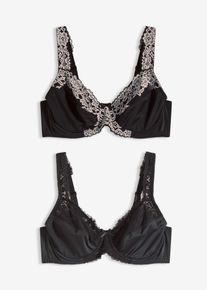 Podprsenka s kosticemi a polstrovan&yacute;mi ram&iacute;nky (2 ks v balen&iacute;) | Čern&aacute; | Vel. 75C | bonprix