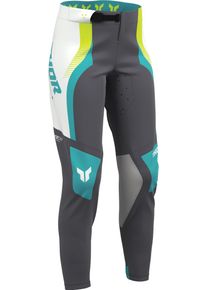 Thor Sportmode Velocity, textile pants women , color: Dark Grey/Turquoise/White/Neon-Yellow , size: 3/4