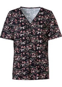 Damske Tričko s kr&aacute;tk&yacute;m ruk&aacute;vem se zipem ve v&yacute;střihu čern&aacute;-světle růžov&aacute;-vzor ,velikost 44