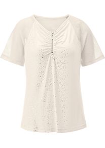 Damske Tričko s kr&aacute;tk&yacute;m ruk&aacute;vem a leskl&yacute;m f&oacute;liov&yacute;m potiskem &scaron;ampaňsk&aacute;-stř&iacute;brn&aacute;-potisk ,velikost 38