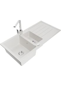 MEXEN/S Andres granitov&yacute; dřez s odkap&aacute;vačem včetně baterie Rita, b&iacute;l&aacute; 6515-20-670300-00